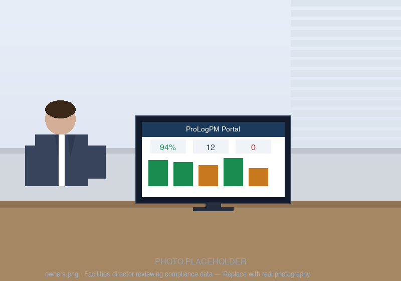 Facilities director reviewing compliance data